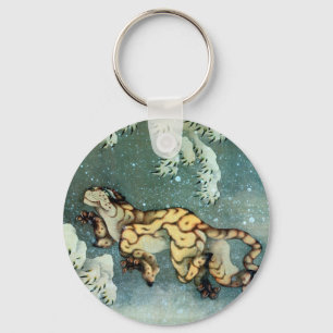 雪 図, 北 斎 Tiger in de sneeuw, Hokusai Sleutelhanger