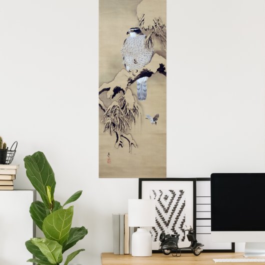 雪 図, 柴 田 Shibatk in de sneeuw Zeshin Poster (Thuiskantoor)