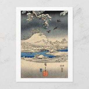 雪 色 雀, 広 Sparrows in Sneeuwlandschap, Hiroshige Briefkaart