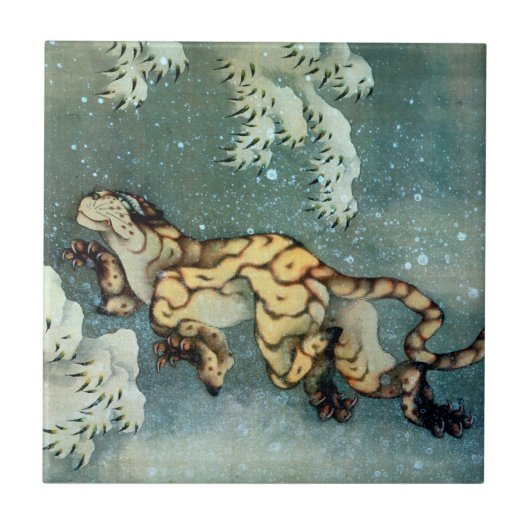 雪 虎, 北 斎 Tiger in de sneeuw, Hokusai, Art Tegeltje (Voorkant)