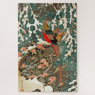 雪 錦 図, 若 冲 Pheasant in The Snow, Jakuchu Legpuzzel