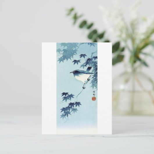 青い鳥, 古邨 Vogel in Blauw, Koson, ukiyo-E Briefkaart (Staand voorkant)