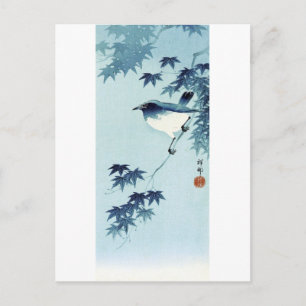 青い鳥, 古邨 Vogel in Blauw, Koson, ukiyo-E Briefkaart