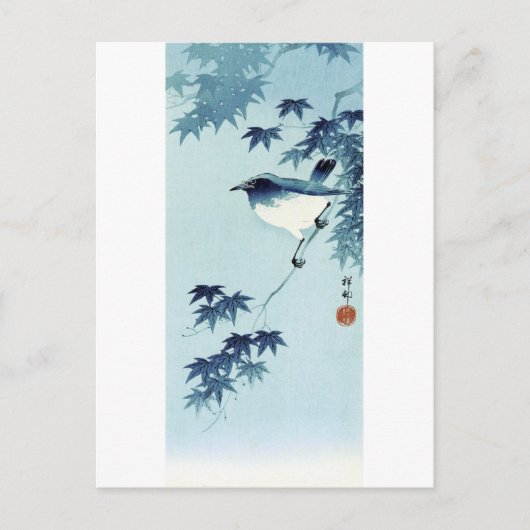 青い鳥, 古邨 Vogel in Blauw, Koson, ukiyo-E Briefkaart (Voorkant)