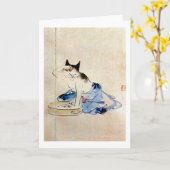 顔を洗う猫, 広重 de Was van het Gezicht van de Kat, Kaart (Gele Bloem)