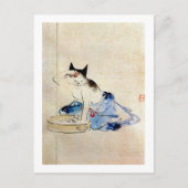 顔 洗 猫, 広 重 Kat Wash, Hiroshige Briefkaart (Voorkant)