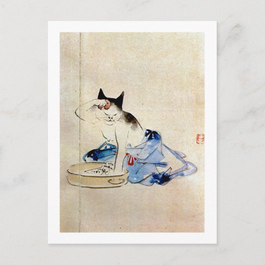 顔 洗 猫, 広 重 Kat Wash, Hiroshige Briefkaart (Voorkant)