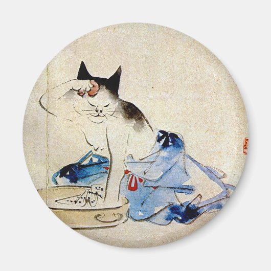 顔 洗 猫, 広 重 Kat Wash, Hiroshige Magneet (Voorkant)