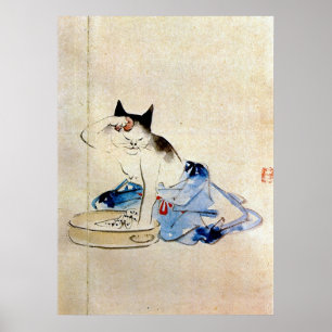 顔 洗 猫, 広 重 Kat Wash, Hiroshige Poster