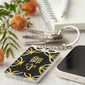 願いが叶う!沙羅双樹の神社悲恋お守りキーホルダー黒　アクリル長方形両面 SLEUTELHANGER (Voorkant Rechts)