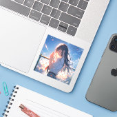 願い事JKシール｜寿司娘 GenerativeAI  Sticker (Laptop met iPhone)