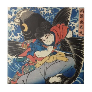 鬼 丸, 国 芳, Oniwakamaru, Kuniyoshi, Ukiyo-e Tegeltje
