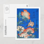 鳥 と 薬, 北 斎 Bird en Peony, Hokusai, Ukiyoe Briefkaart (Voorkant / Achterkant)