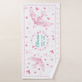 鳥、風に乗る。誕生メモリアル_ピンク2 BADHANDDOEK