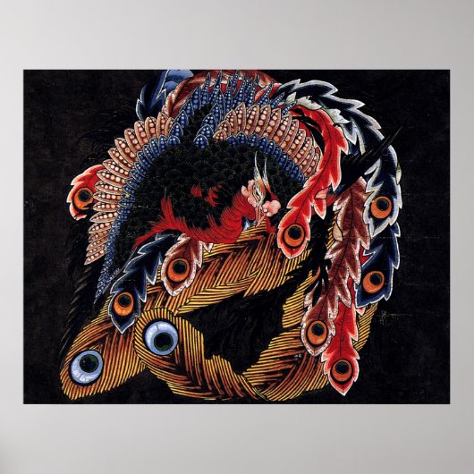 鳳 図, 北 Chinese Phoenix, Hokusai, Art Poster (Voorkant)