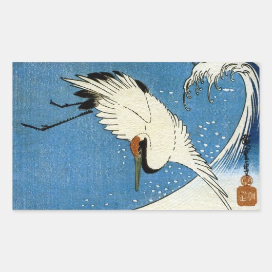 鶴 波, Crane & Wave, Hiroshige, Ukiyo-e Rechthoekige Sticker (Voorkant)