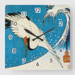 鶴 波, Crane & Wave, Hiroshige, Ukiyo-e Vierkante Klok