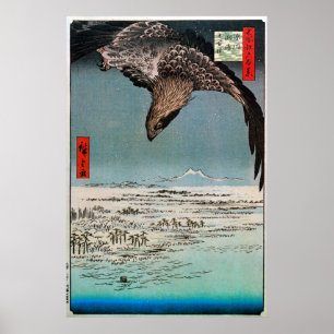 鷲 雪 色, 広 Eagle en Sneeuwscène, Hiroshige Poster