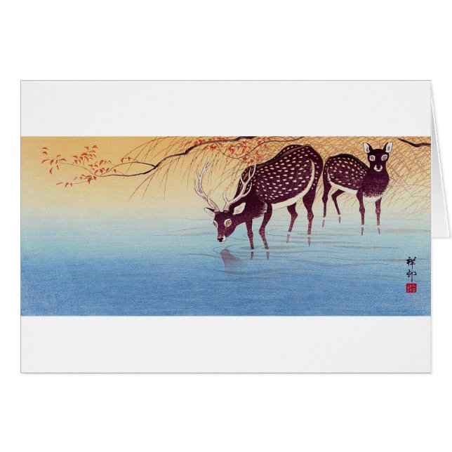 鹿, 小 原 邨 Deer, Ohara Koson, Ukiyo-e (Voorkant Horizontaal)