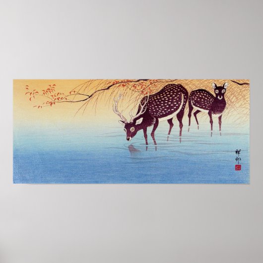 鹿, 小 原 邨 Deer, Ohara Koson, Ukiyo-e Poster (Voorkant)