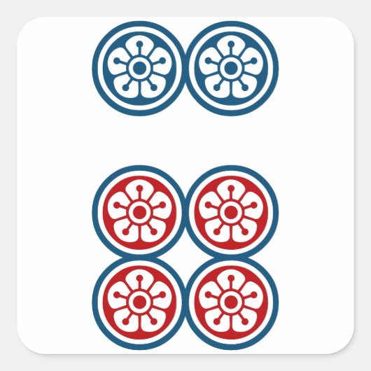 麻雀牌 6筒 / SIX OF CIRCLES -MAHJONG TILE- VIERKANTE STICKER (Voorkant)