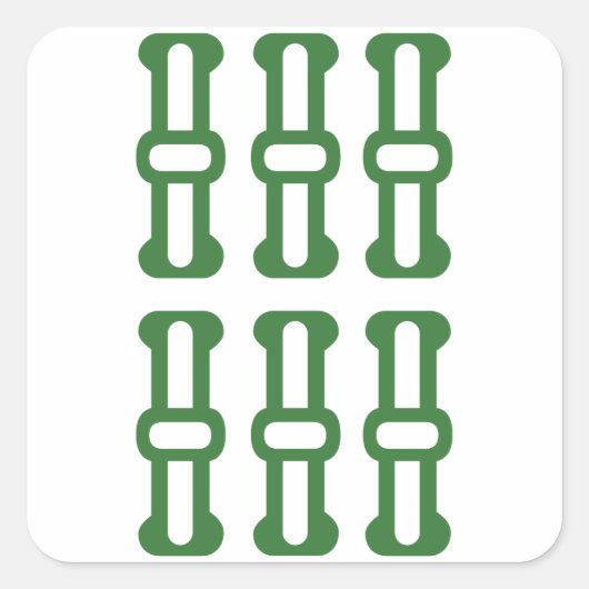 麻雀牌 6索 / SIX OF BAMBOOS -MAHJONG TILE- VIERKANTE STICKER (Voorkant)