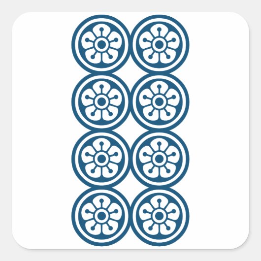 麻雀牌 8筒 / EIGHT OF CIRCLES -MAHJONG TILE- VIERKANTE STICKER (Voorkant)