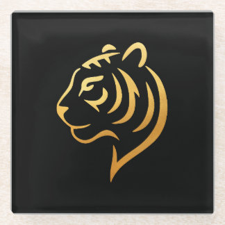 黄金の虎 Gold Tiger – Japanese Minimalist Glazen Onderzetter