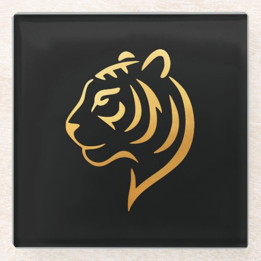 黄金の虎 Gold Tiger – Japanese Minimalist Glazen Onderzetter (Voorkant)