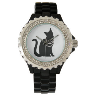 黒猫と宝石　ラインストーン HORLOGE
