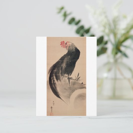 黒 い 鶏, 北 Black Rooster, Hokusai Briefkaart (Staand voorkant)