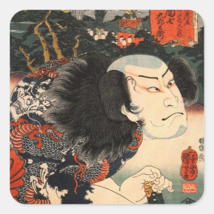 龍 の 役 者, 青 Tattoo van Dragon, Ukie Vierkante Sticker