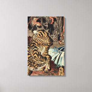 龍 虎, 国 Tiger & Dragon, Kuniyoshi, Ukiyo-e Canvas Afdruk