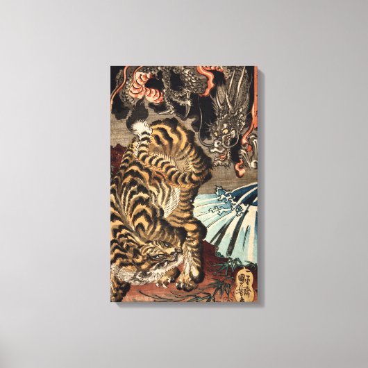 龍 虎, 国 Tiger & Dragon, Kuniyoshi, Ukiyo-e Canvas Afdruk (Voorkant)