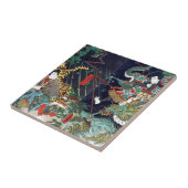 龍 虎, 豊 Dragon & Tiger, Toyokuni, Ukiyo-e Tegeltje (Zijkant)