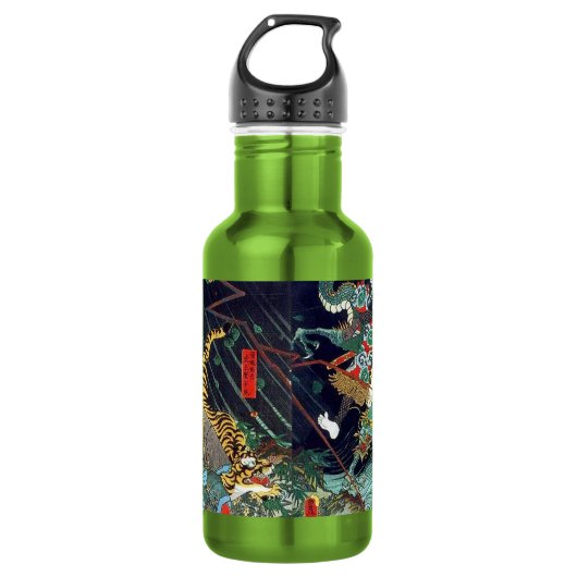 龍 虎, 豊 Dragon & Tiger, Toyokuni, Ukiyo-e Waterfles (Voorkant)