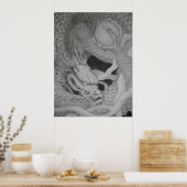 龍　dragon　水墨画　降り白龍 poster (Keuken)