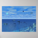 Zoek naar dolfijn in blauw water posters Zee