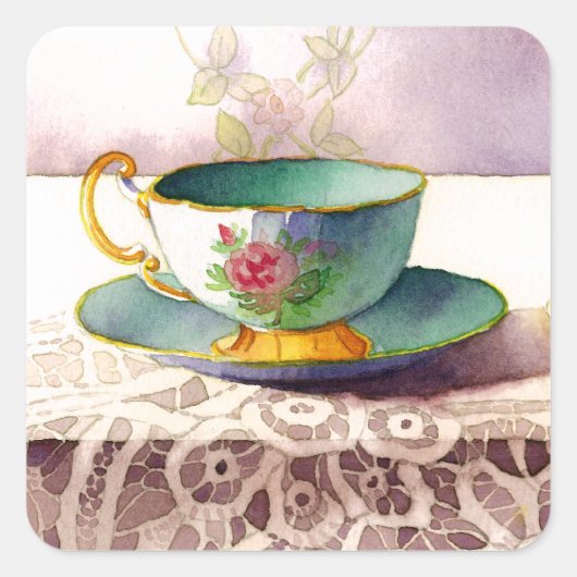 0001 Teacup on Lace Stickers (Voorkant)