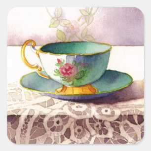 0001 Teacup on Lace Stickers