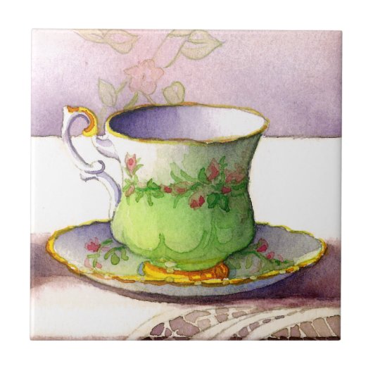 0001 Teacup op Lace Tile Tegeltje (Voorkant)