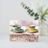 0001 Teacups op het Briefkaart van Lace Greeting (Staand voorkant)