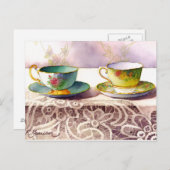 0001 Teacups op het Briefkaart van Lace Greeting (Voorkant / Achterkant)