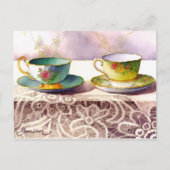 0001 Teacups op het Briefkaart van Lace Greeting (Voorkant)