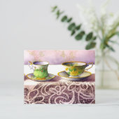 0001 Teacups op het Briefkaart van Lace Greeting (Staand voorkant)