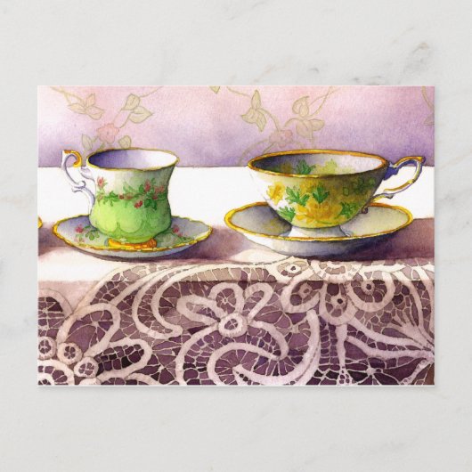 0001 Teacups op het Briefkaart van Lace Greeting (Voorkant)
