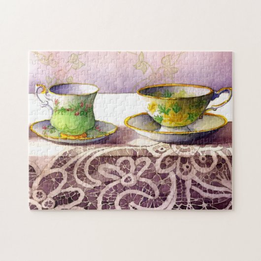 0001 Teacups op Lace Puzzle Legpuzzel (Horizontaal)