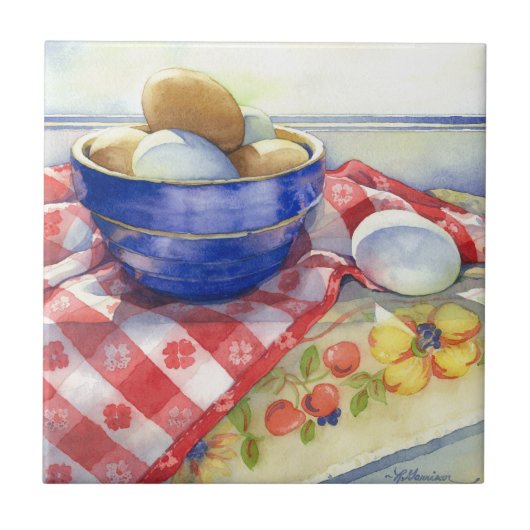 0009 Eieren in Blue Bowl Tile Tegeltje (Voorkant)