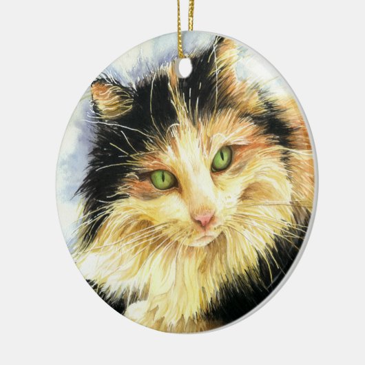 0010 Calico Cat Keramisch Ornament (Links)