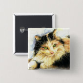 0010 Calico Cat Vierkante Button 5,1 Cm (Voorkant /achterkant)